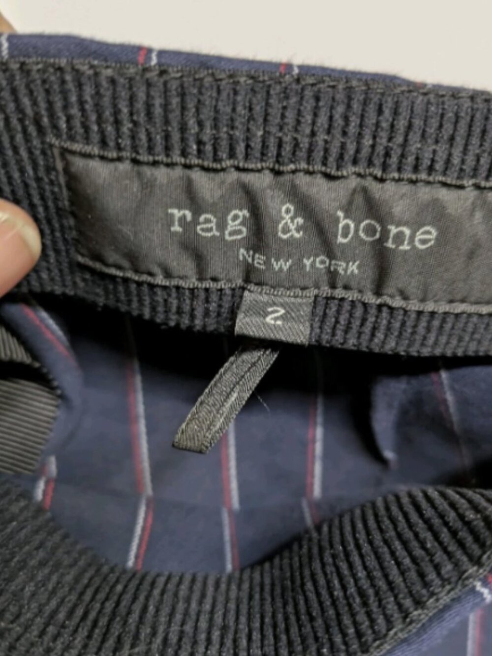 Rag & Bone Simone Cropped Side-Snap Pants Navy Red Pinstripe – Size 2 - Picture 7 of 9